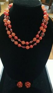 Vintage Made In Hong Kong Demi Parure Double Stranded Neckace And Earrings
